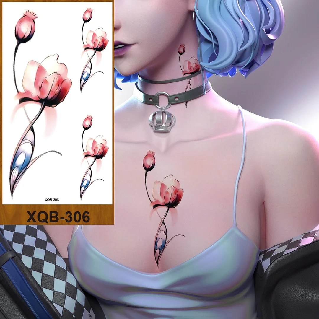 Temporary Tattoo Stickers Women Girl Arm Buttocks Chest Art Fake Tatoo Flowers Chain Body Makeup Waterproof Lily Chrysanthemum