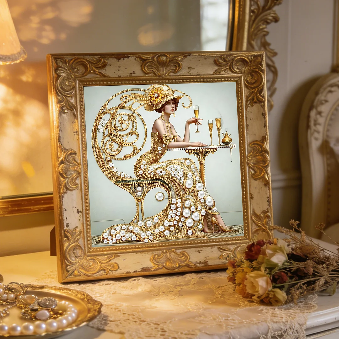 Champagne Beauty Special Shaped 5D DIY Partial Drill Diamond Painting Kit30x30cm