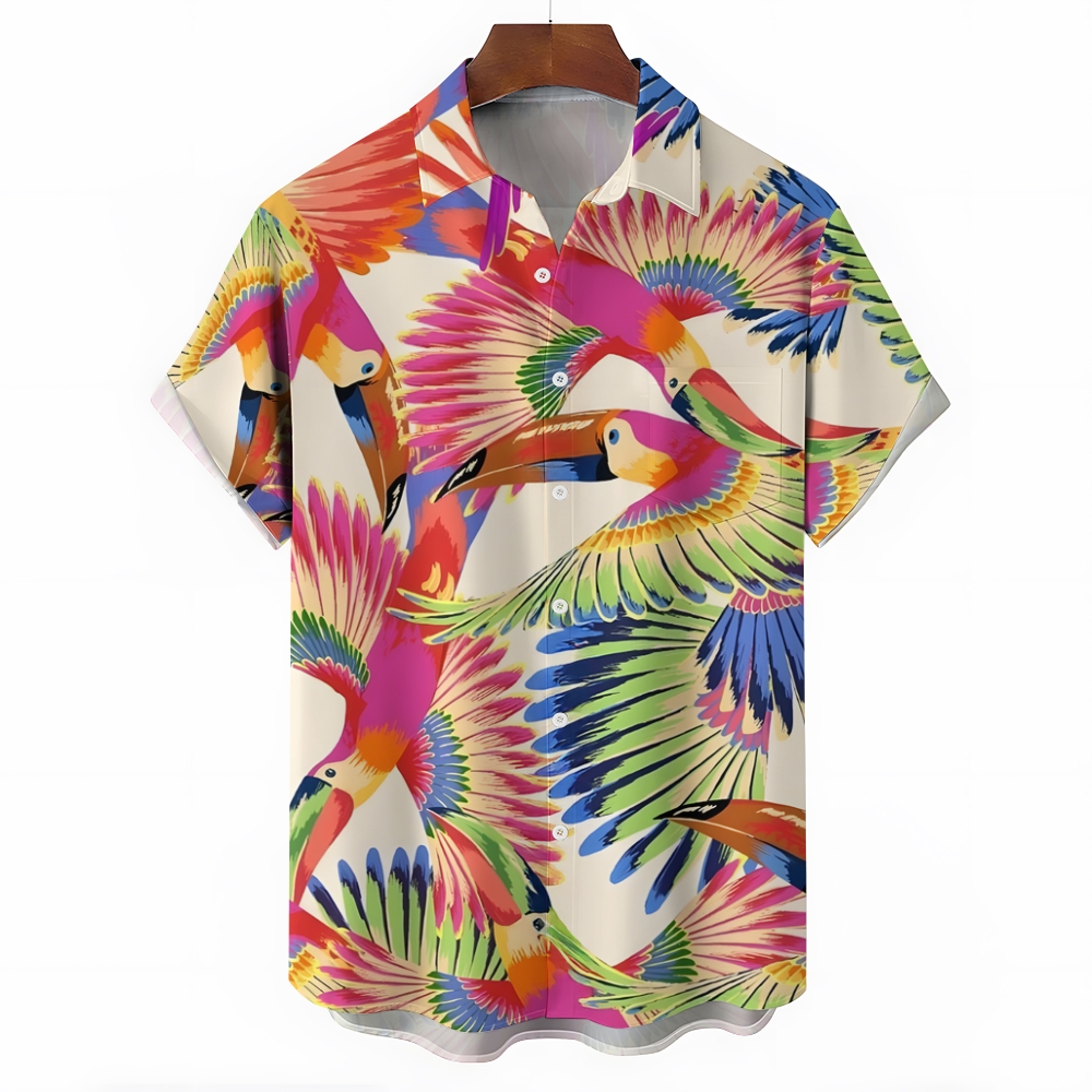 Colorful Parrot Print Hawaiian Shirt
