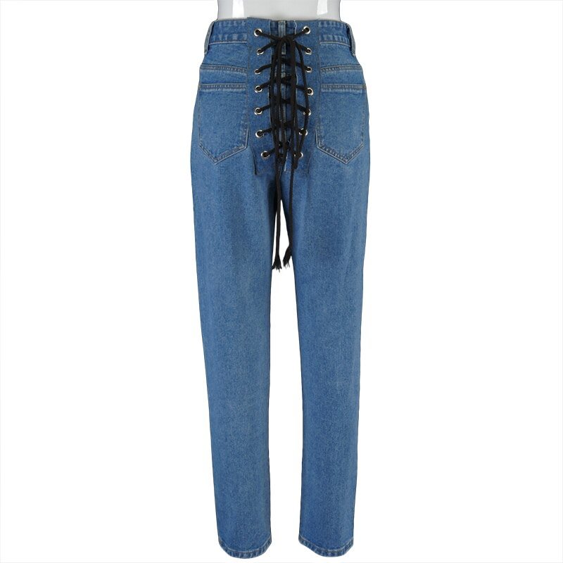 Hugcitar 2020 High Waits Bandage Sexy Jeans Autumn Winter Women Fashion Streetwear Outfits Trousers