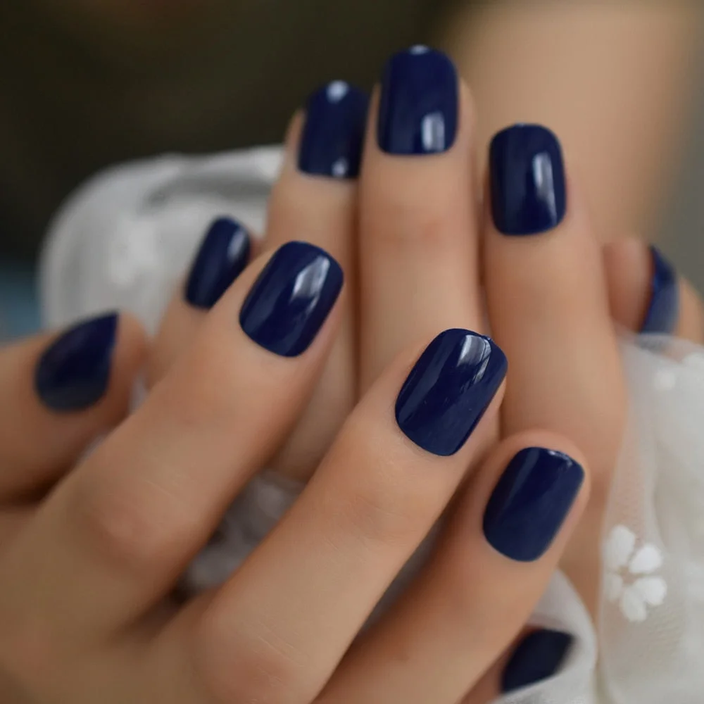 Supplies For Professionals UV Nails Gels Full Cover Nails Oval Press On Nails Short Acylic Blue Color Design Wholesale Glossy-Nail Inspo