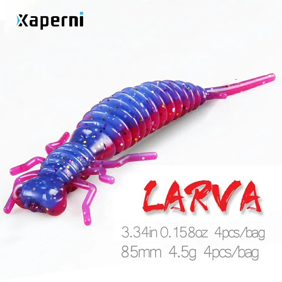 Xaperni Larva Soft Lures 85mm 4.5g 4pcs/bag Fishing Artificial Silicone Bass Pike Minnow Swimbait Jigging Plastic Baits Worm