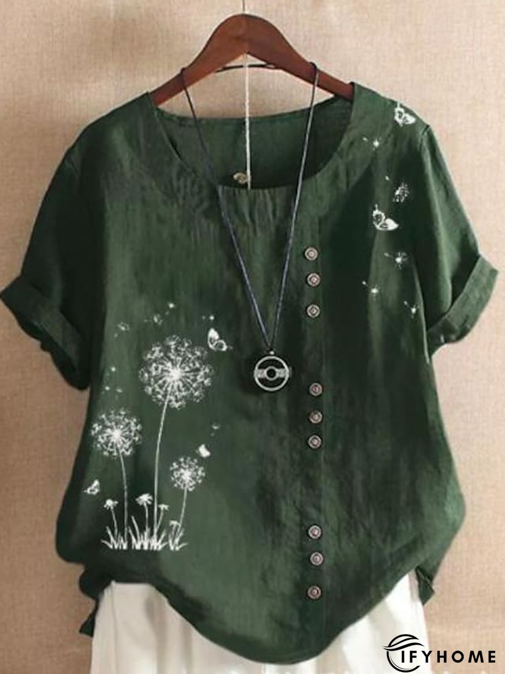 Women's Shirt Blouse Graphic Floral Short Sleeve Date Vacation Daily Casual Crew Neck Cotton Slim L | IFYHOME