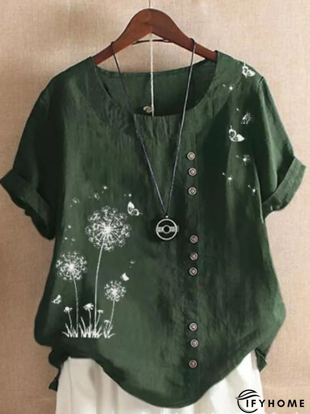 Women's Shirt Blouse Graphic Floral Short Sleeve Date Vacation Daily Casual Crew Neck Cotton Slim L | IFYHOME