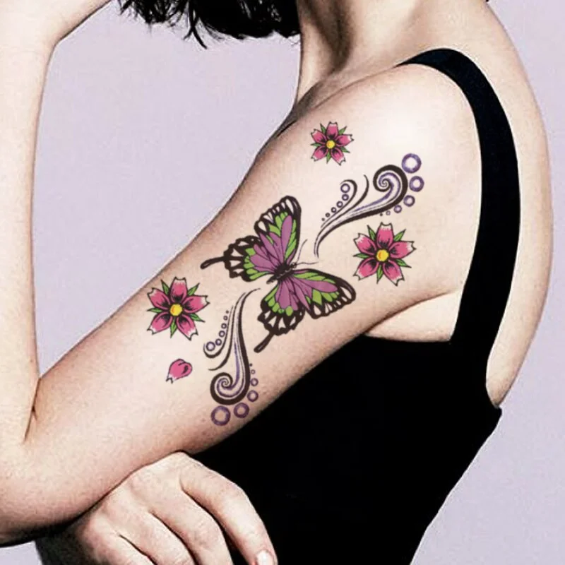 Sdrawing Butterfly Waterproof Temporary Tattoo Sticker Color Flower Totem Fake Tattoos Flash Tatoos Arm Body Art for Women Men