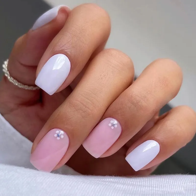 Churchf Churchf The Long Pure Desire Pink White Flower Flash Pink Nail Sweet Girl Light Luxury Wear Armour Piece