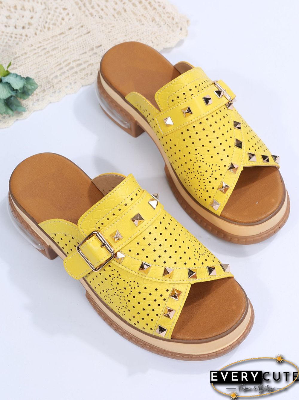 Urban Studded Snake Print Chunky Heel Slippers