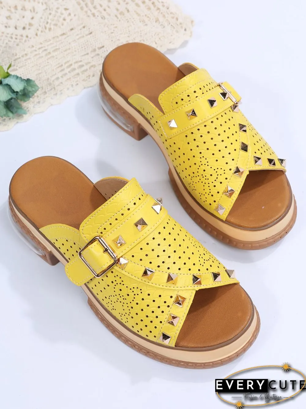 Urban Studded Snake Print Chunky Heel Slippers