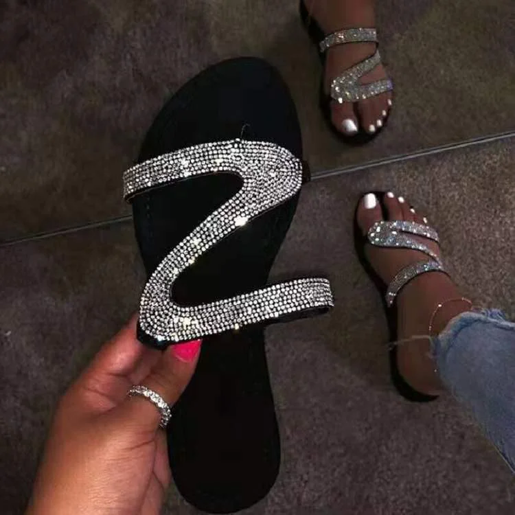 2020 Summer New Explosion Models Toe Sandals Women Rhinestone Plus Size Sandals 35-43 Women's Shoes