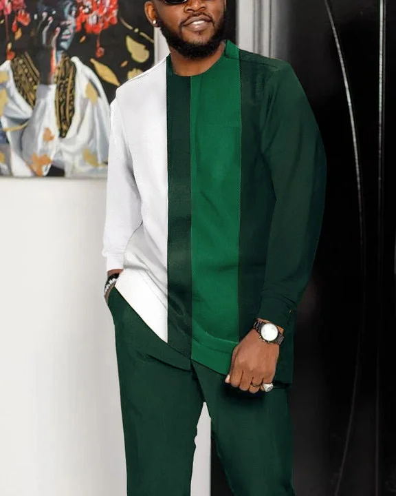 Men's Casual Color Blocking Long Sleeve Walking Suit-170