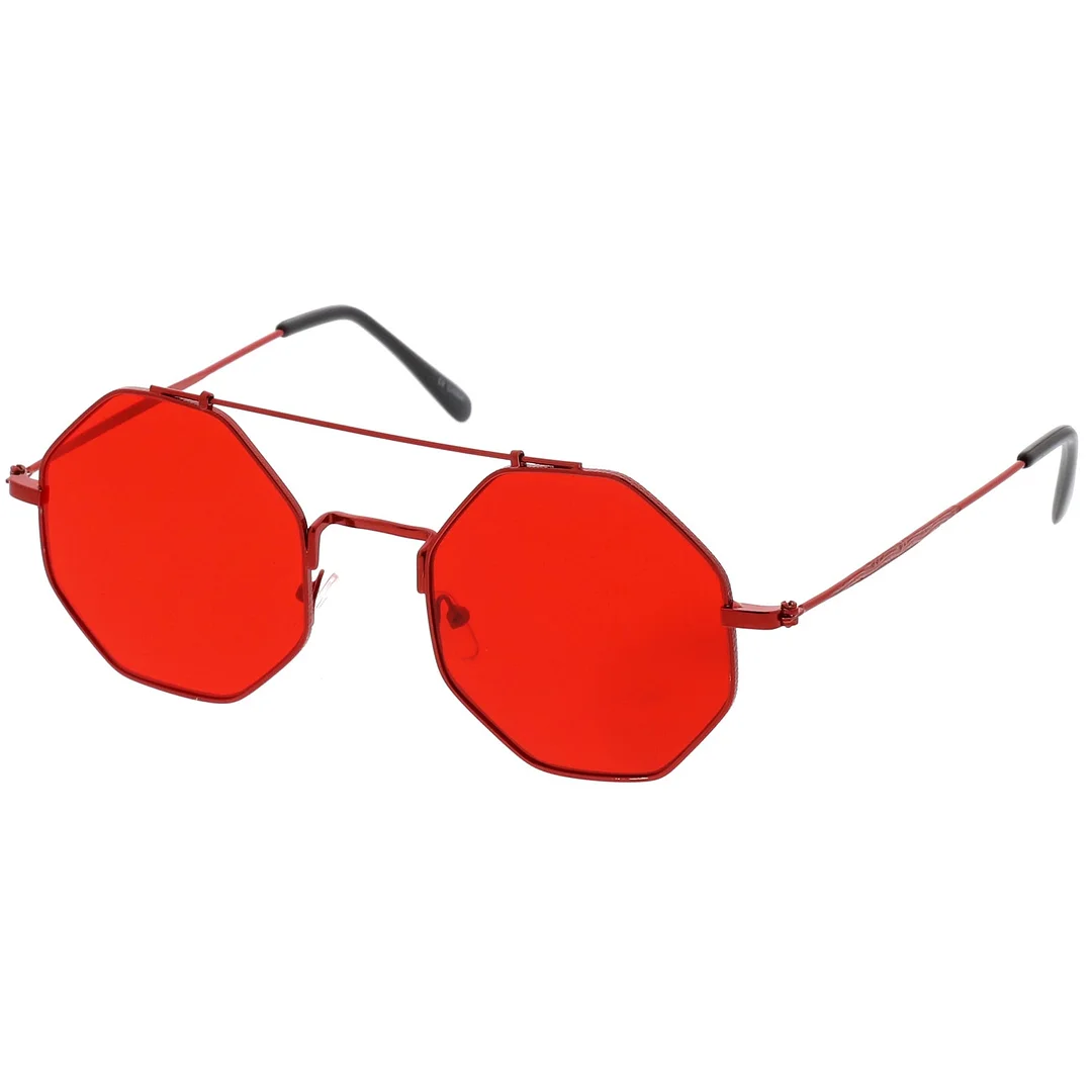 Modern Octagon glasses With Crossbar Colored Flat Lens And Ultra Slim Arms 52mm
