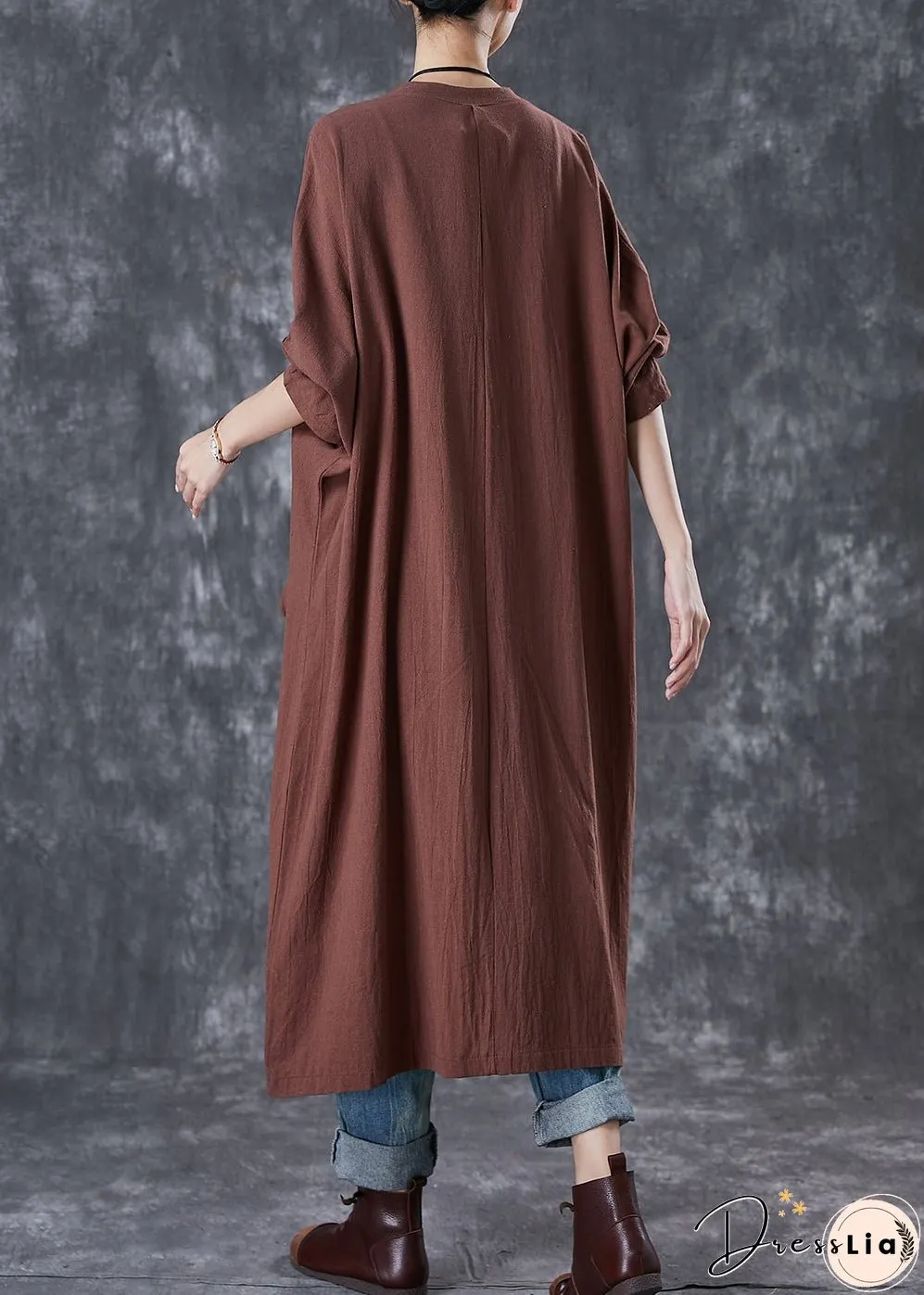 Modern Chocolate Oversized Pockets Linen Trench Spring
