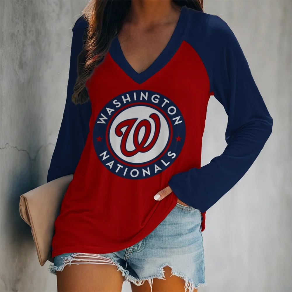 Women's V-neck Double-layered Long-sleeved Loose T-shirt