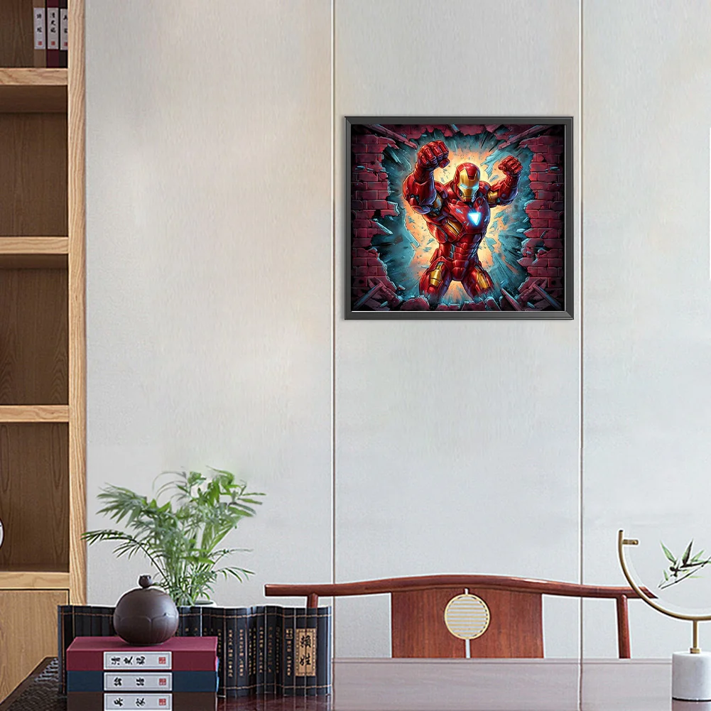Diamond Painting - Full Round Drill - Iron Man Breaking Wall(Canvas|40*35cm)