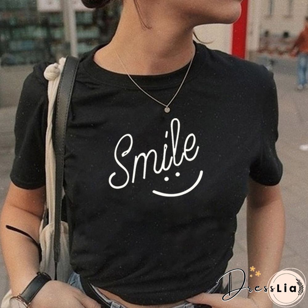Smile Print Women T Shirt Short Sleeve O Neck Loose Women Tshirt Ladies Tee Shirt Tops