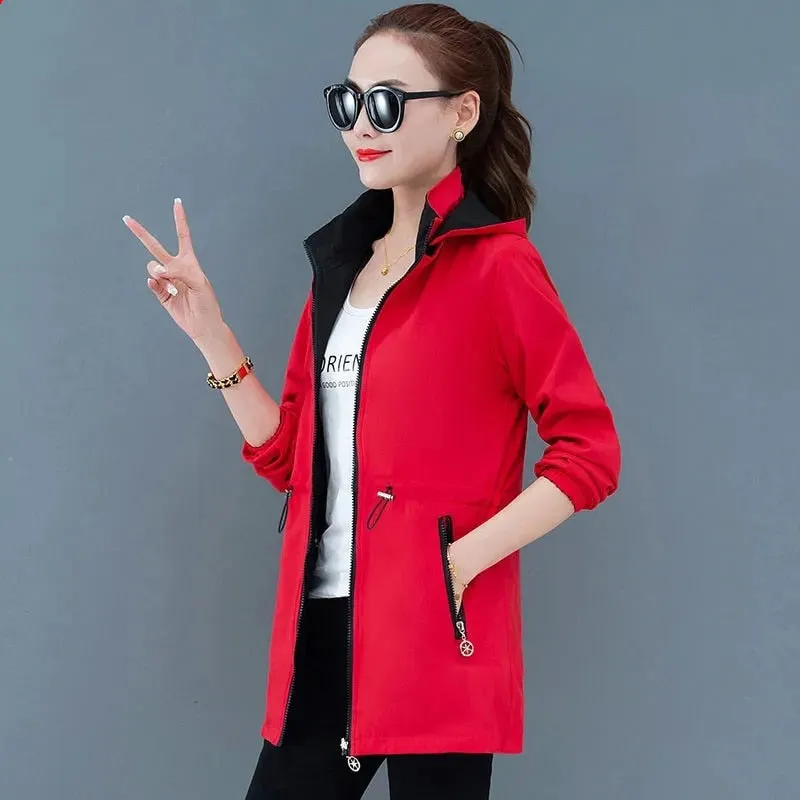 Double-sided Wwindbreaker Women Autumn Coat  2021 New  Korean Loose Plus Size 4XL Female Casual Tops Women's Hooded Trench Coat