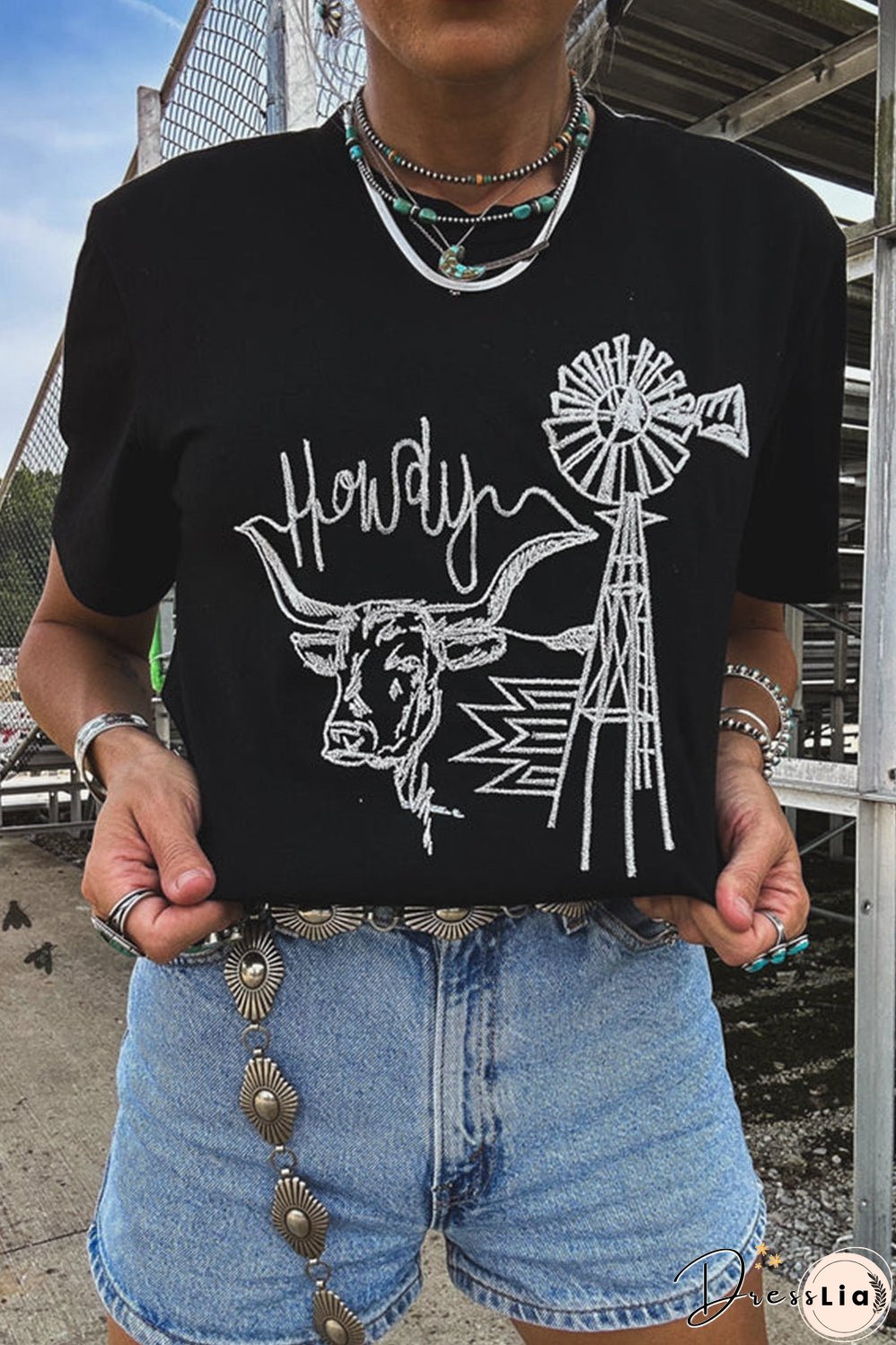 Wild West Embroidered Round Neck Tee