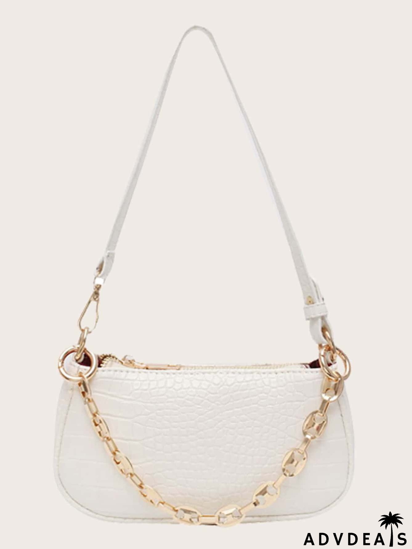 Croc Embossed Chain Baguette Bag