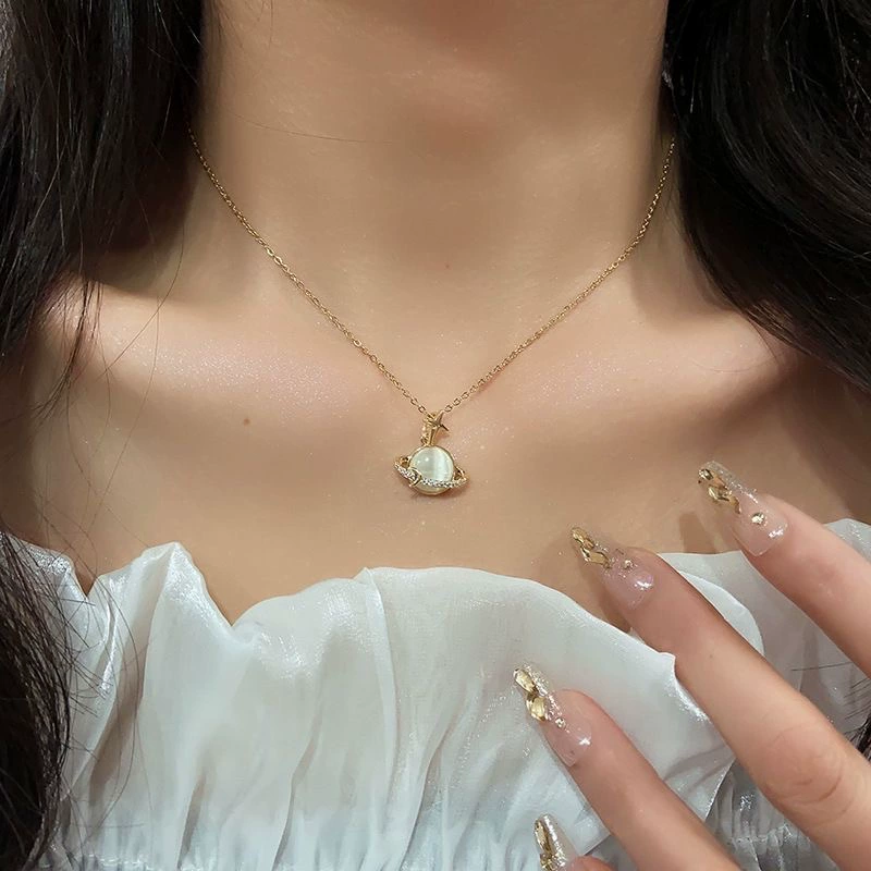 Cat's Eye Earth Moon Star Zircon Necklace