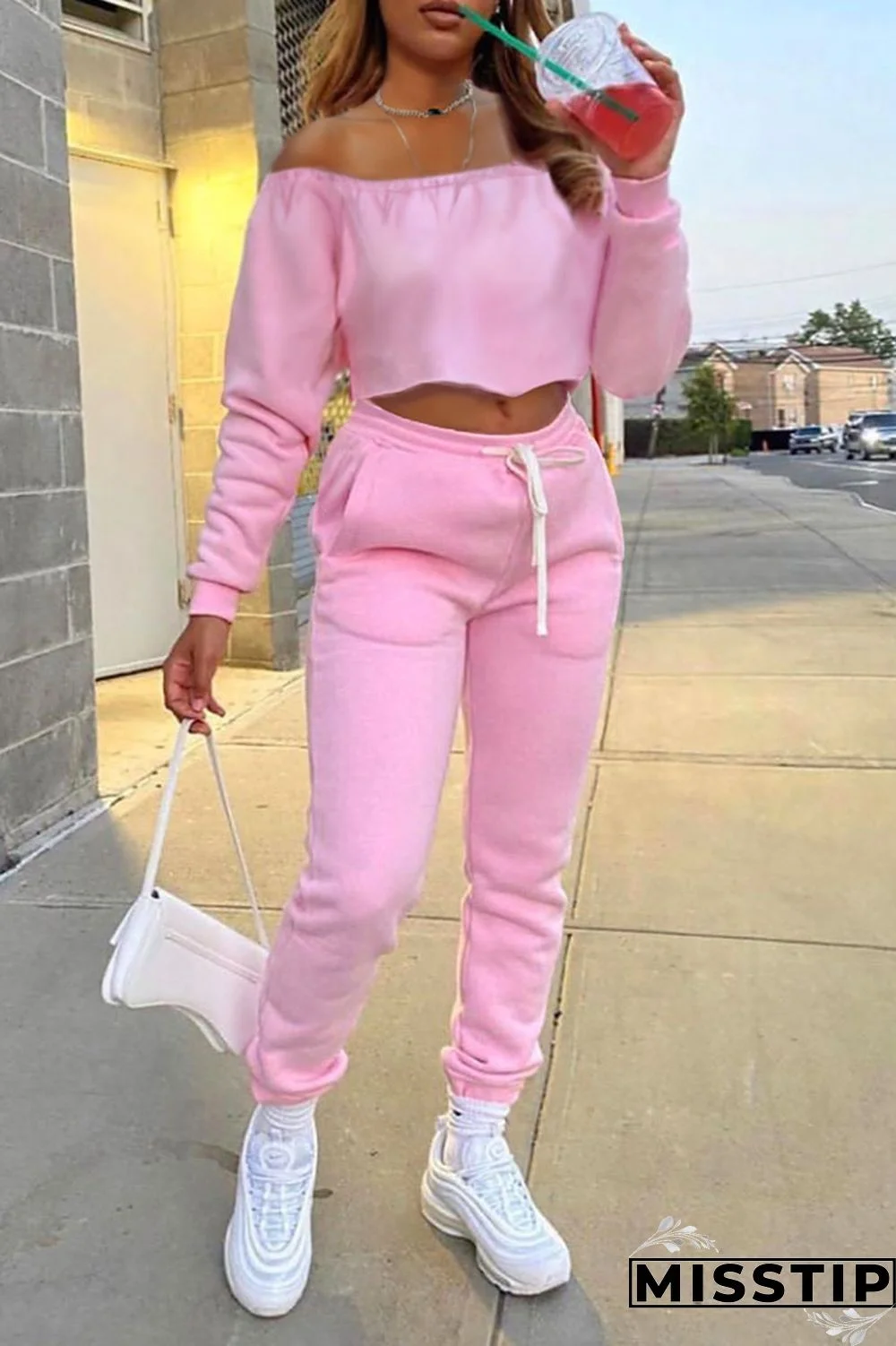 Black Casual Solid Patchwork Off the Shoulder Long Sleeve Two Pieces