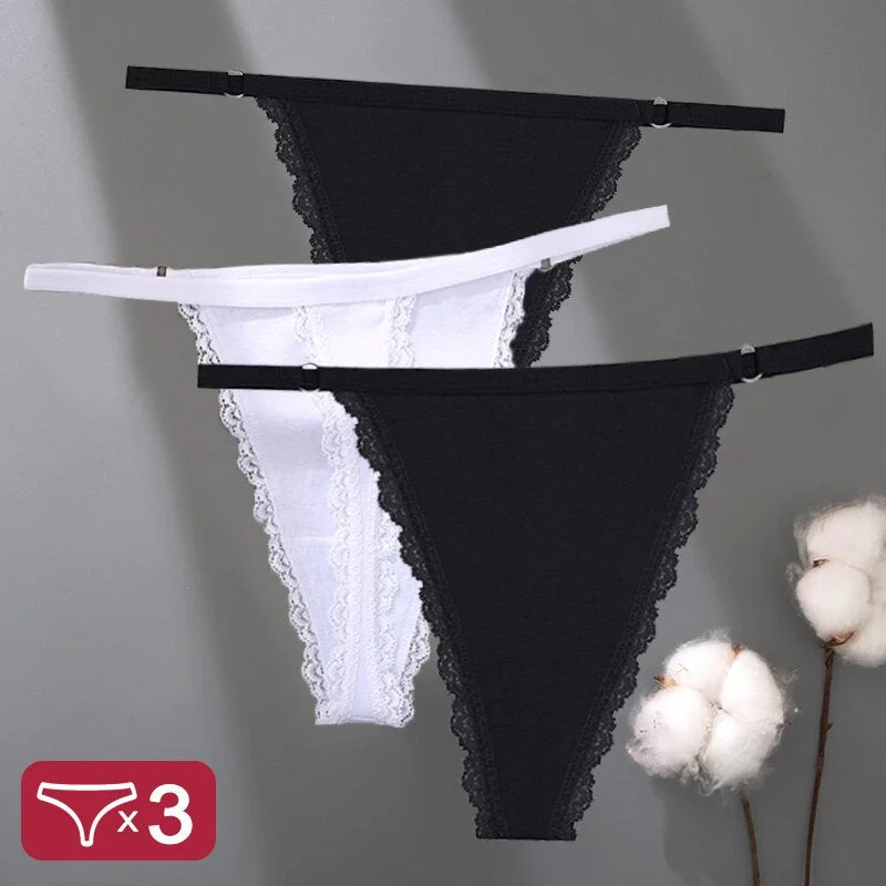 3PCS/Set Cotton Panties Lace G-String Women Lingerie Sexy Underwear for Female Panties Ladies T-Back Thong Lace Floral Pantys