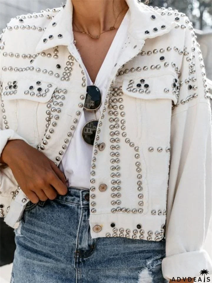 Super Cool Rivets Denim Biker Jacket