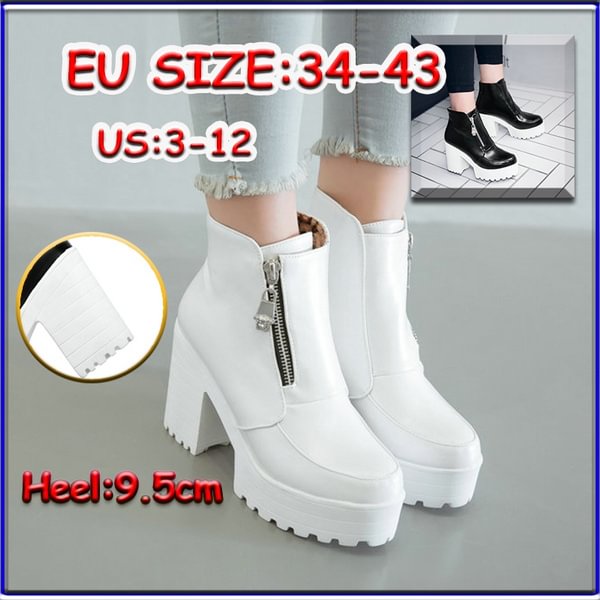 Black White Platform Ankle Boots for Women High Heels Boots Ladies Zip Autumn Winter Booties Woman Boots Shoes 2020 - Shop Trendy Women's Clothing | LoverChic