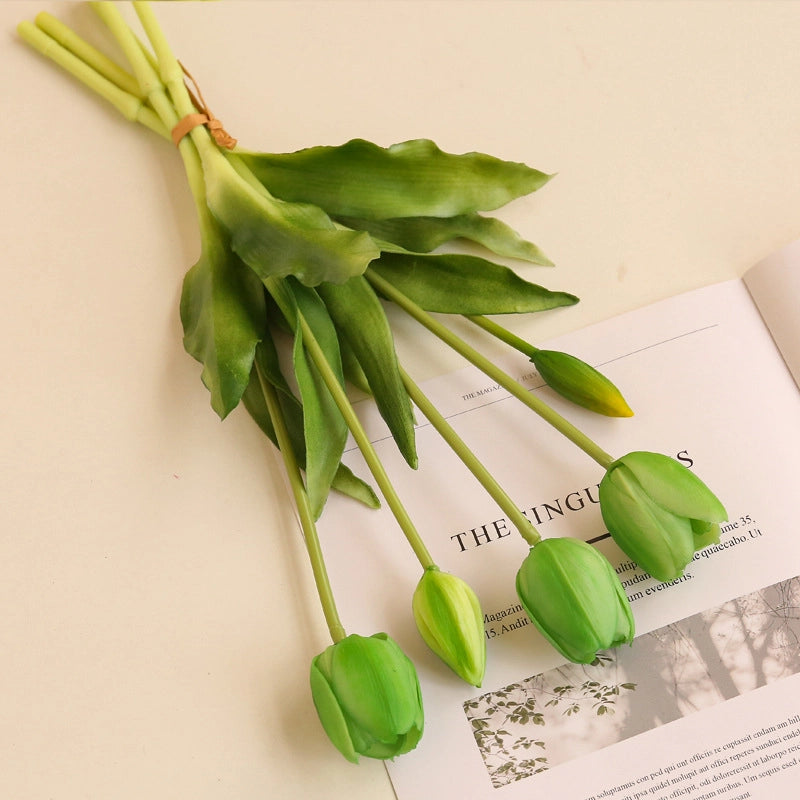 5 Sticks Soft Rubber Feel Tulip Artificial Flower Home Decoration Fake Flower Tulip Bouquet Factory Direct Sale