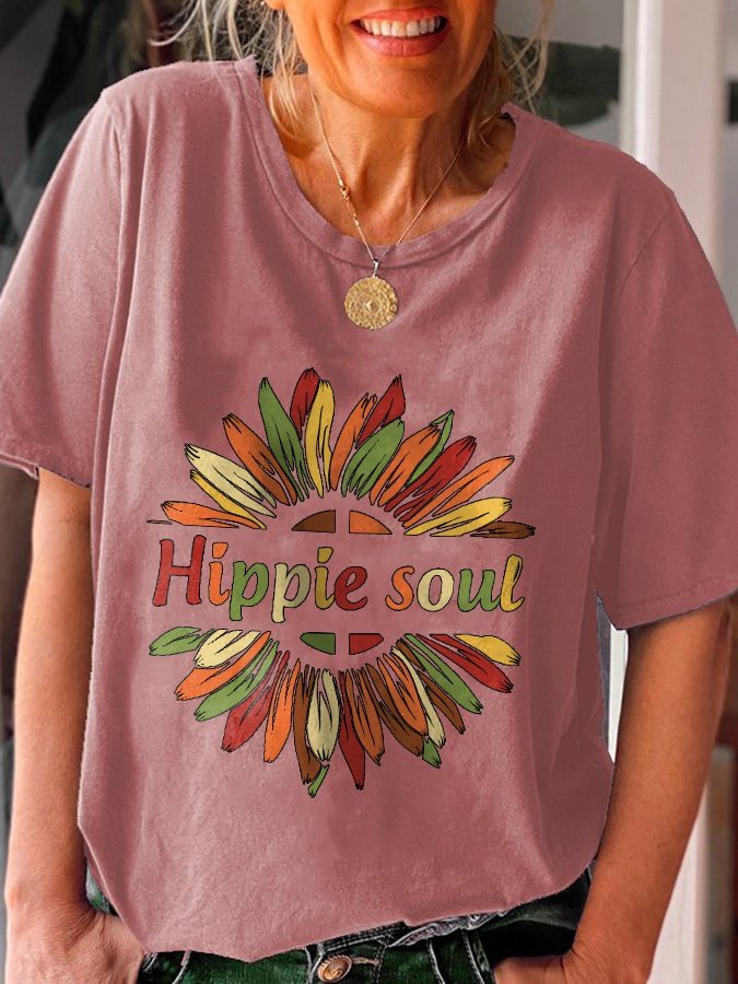 Hippie Print Loose Short Sleeve T-Shirt