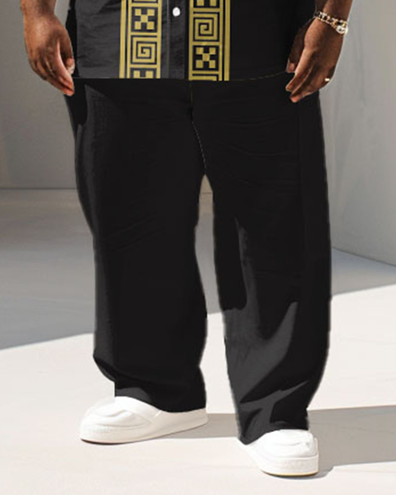 Men's Plus Size Business Greek Key Geometric Print Short Sleeve Shirt Suit