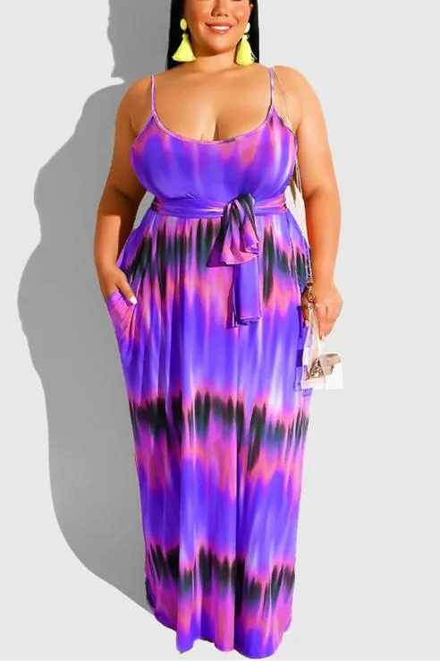 Sexy Tie-Dyed Print Sling Dress (With Belt)