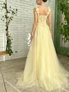 Pale Yellow 3D Floral Ball Gown A Line Sweetheart Bodice Corset Prom Dress Tulle Princess Floor Length Evening Robe Party Special Occasion