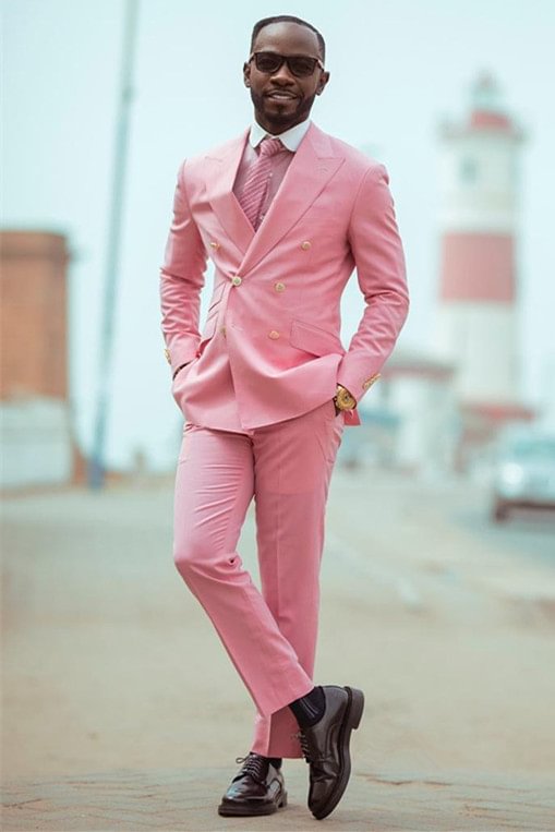 Pink Double Breated Western Suits For Wedding Peaked Lapel | Ballbellas Ballbellas