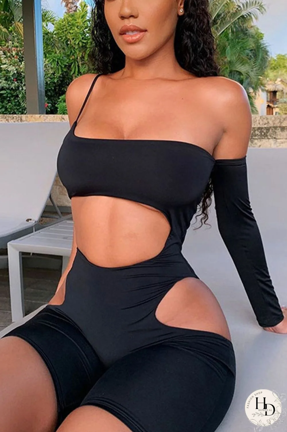 Black Sexy Solid Polyester Three Quarter Wrapped Jumpsuits