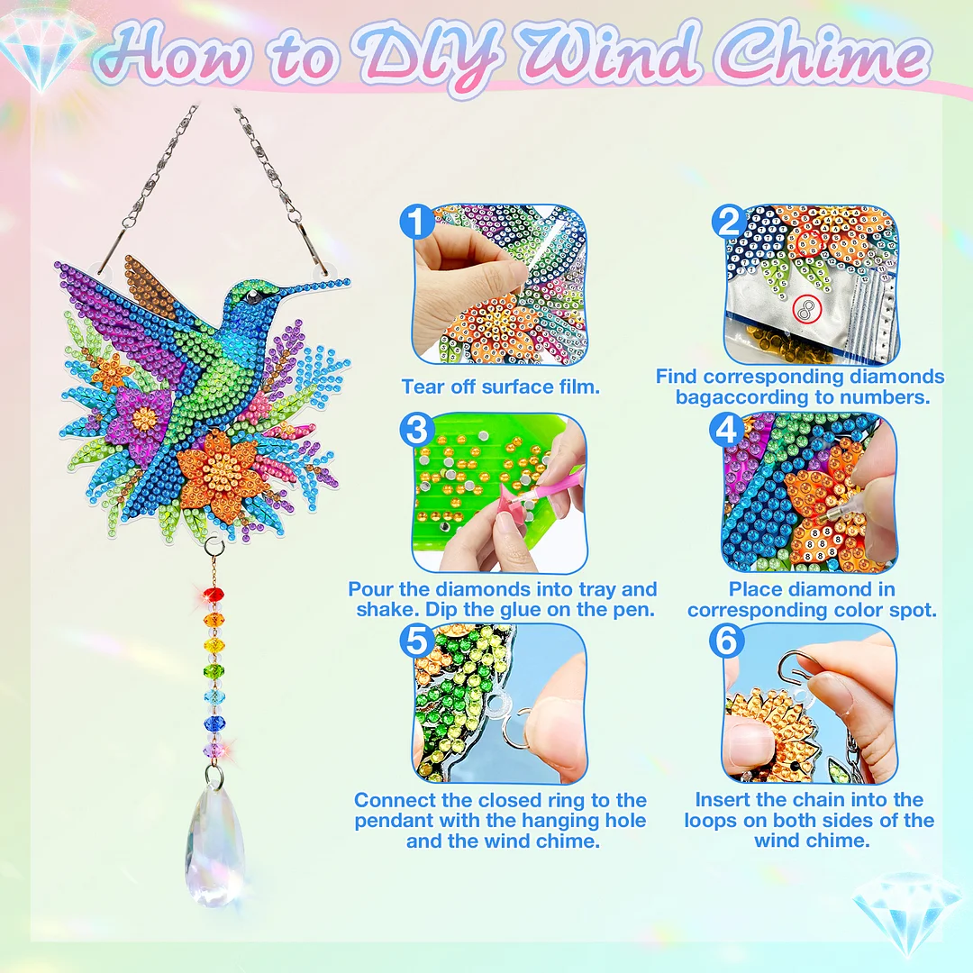 2Pcs Hummingbird DIY Double-Sided Diamond Painting Hanging Kits Diamond Painting Suncatcher Craft Kit for Home Garden Wall Decor Gift
