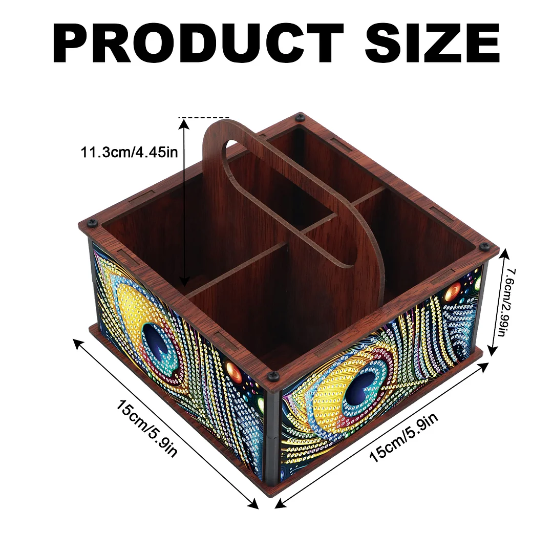DIY Peacock Feather Wooden Diamond Painting Handheld Storage Box Kit Home Decor