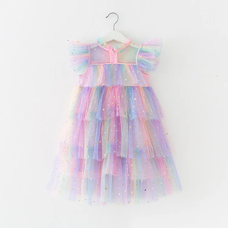Kid Rainbow Star Sequin Cake Dress