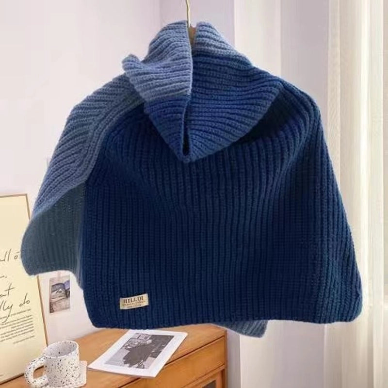 Korean Style High-grade Color Matching Turtleneck Collar Women’s Autumn And Winter Versatile Pullover Scarf New Cape Knitted Shawl