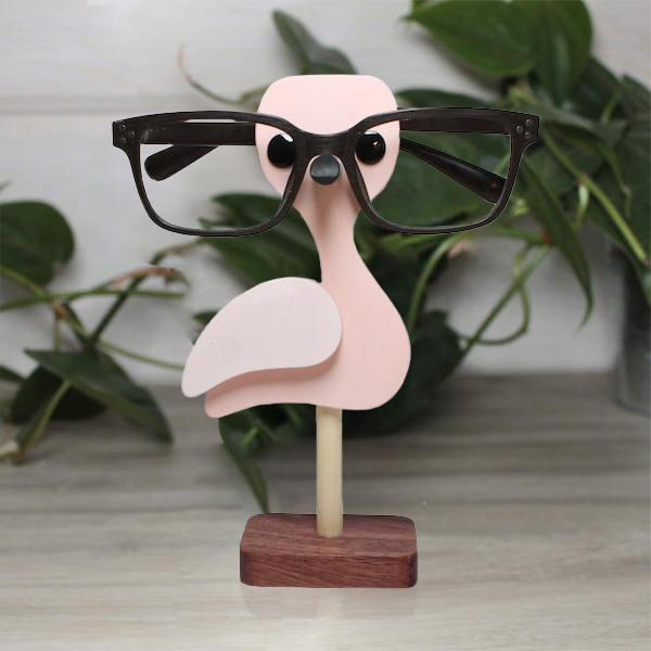 Twin Set Pink Flamingo Eye Glasses Holders / Stands With Straw Hat & Gold  Crown 