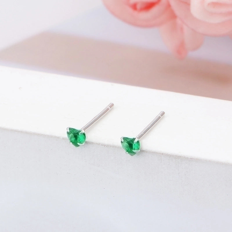 1 Pair 925 Sterling Silver Zircon Heart Shape Ear Studs