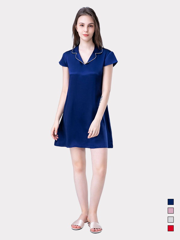 19 MOMME Robe de nuit en soie classique col cranté - SOIE PLUS