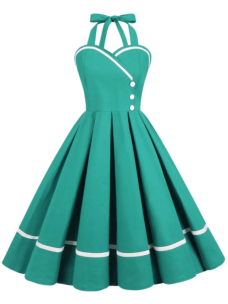 1950s Solid Halter Neck Swing Dress