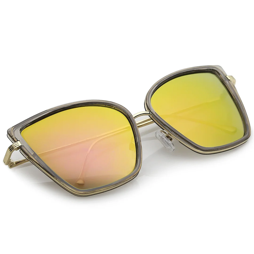 Women's Oversize Cat Eye glasses With Slim Arms Colored Mirror Lens 56mm