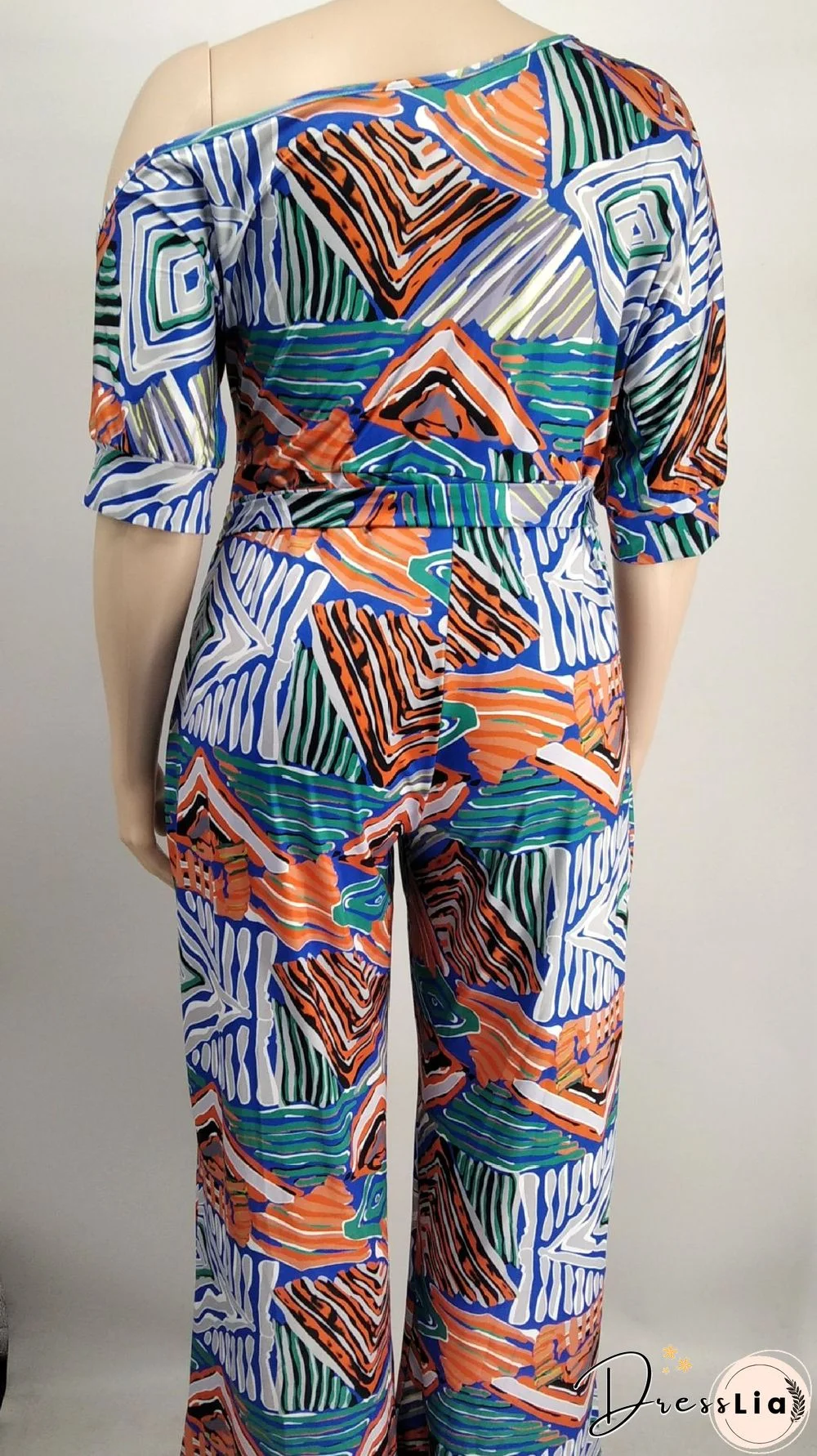 Off-the-shoulder Printed Plus Size Wide Leg Jumpsuit