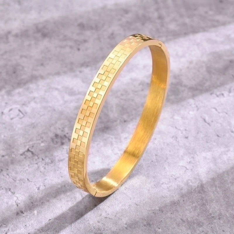 Minimalist Classic Style Plaid 304 Stainless Steel Bangle In Bulk