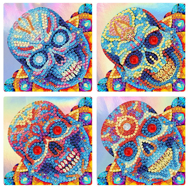 4PCS Special Shape+Round Diamond Art Bookmarks Rainbow Pteranodon Skull Pink Owl