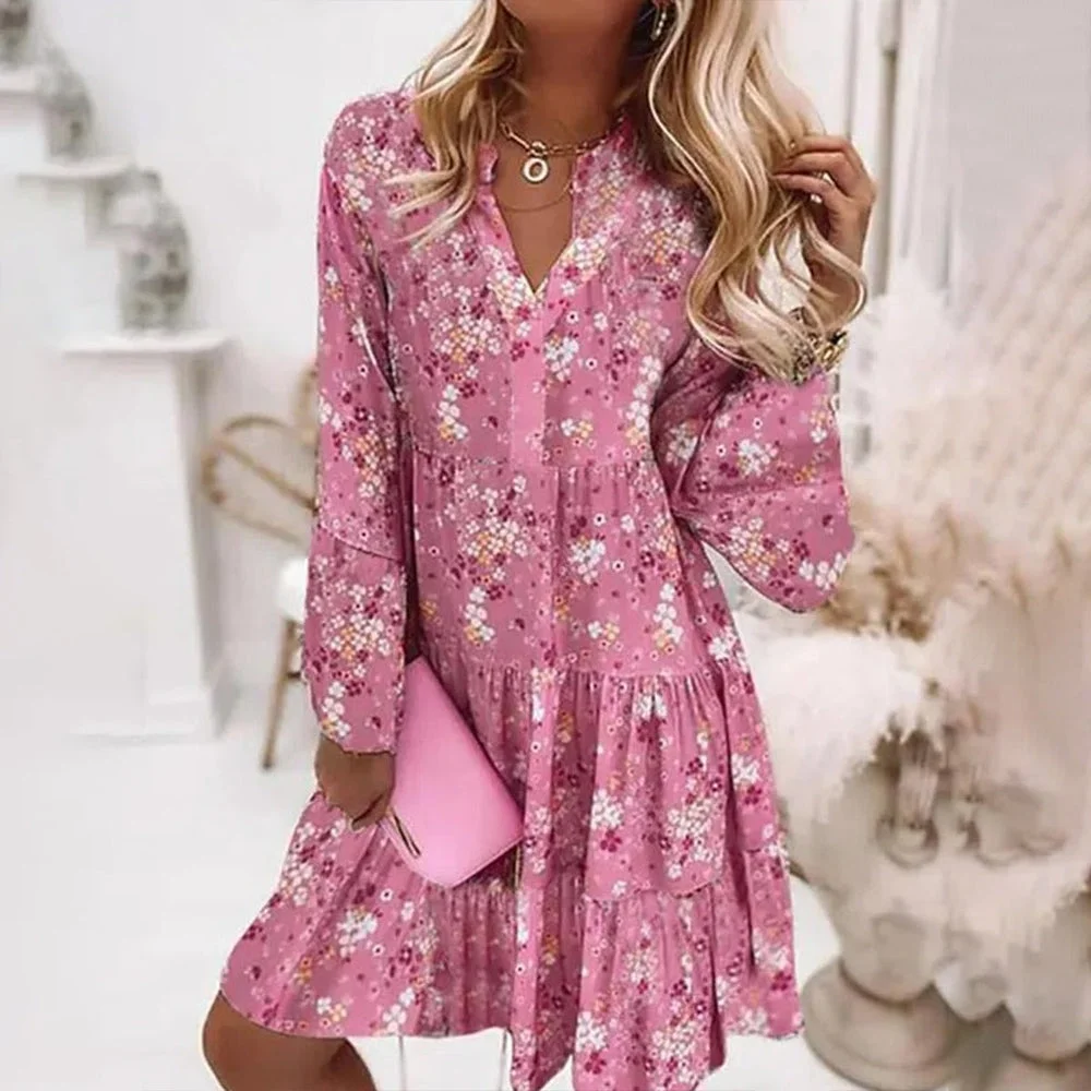 Sweet Pink Floral Print Mini Dress