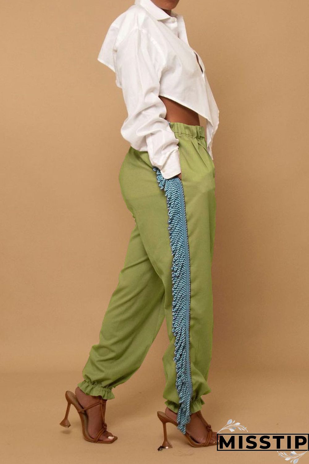 Black Casual Solid Tassel Patchwork Loose High Waist Pencil Solid Color Bottoms