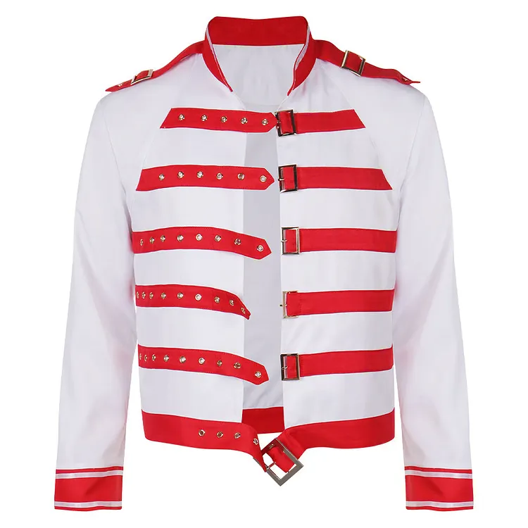 Queen Freddie Mercury Red And White Jacket Coat Outfits Cosplay Costume Halloween Carnival Suit
