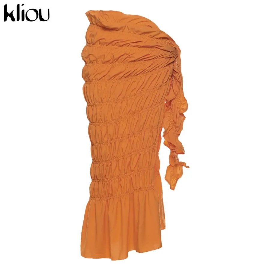 Kliou Pleated Woven Skirt For Women Harajuku Sexy Oversized Casual Clothing Irregular